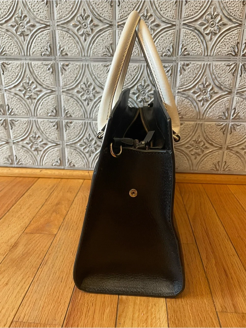 kate spade Black and Cream Leather Satchel with crossbody strap